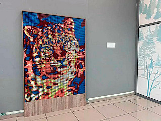 В аэропорту Владивостока появилось двухметровое панно с леопардом из кубиков Рубика